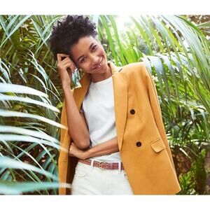 ANN TAYLOR Mustard Linen Cotton Collared Blend Blazer // 0